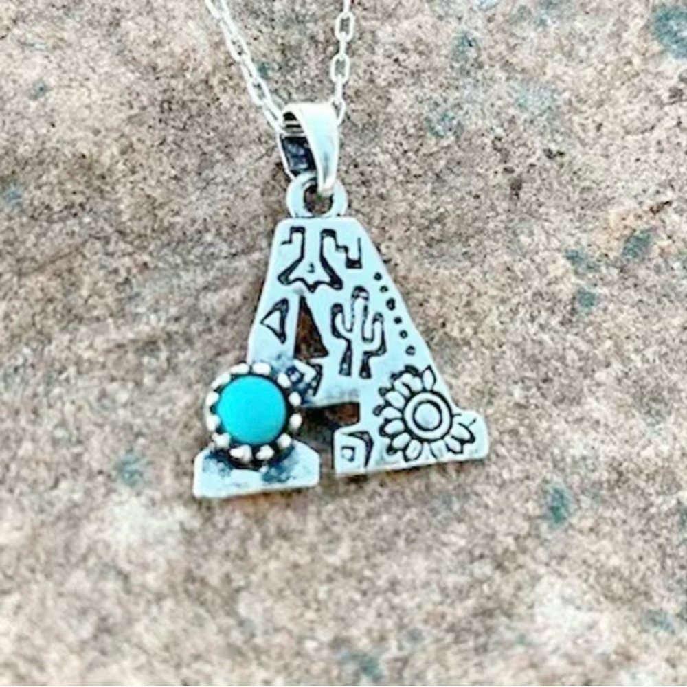 NEW - turquoise letter A necklace, monogram jewelry, Letter A jewelry